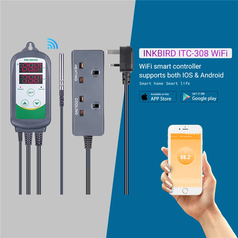 

INKBIRD ITC-308-WIFI Smart Home Temperature Control System Heating&Cooling Dual Relays Thermostat 110V-240V US/EU/UK/AU Plug