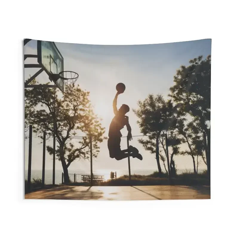 Баскетбольный гобелен прыгающий закат спортивный пейзаж домашняя стена