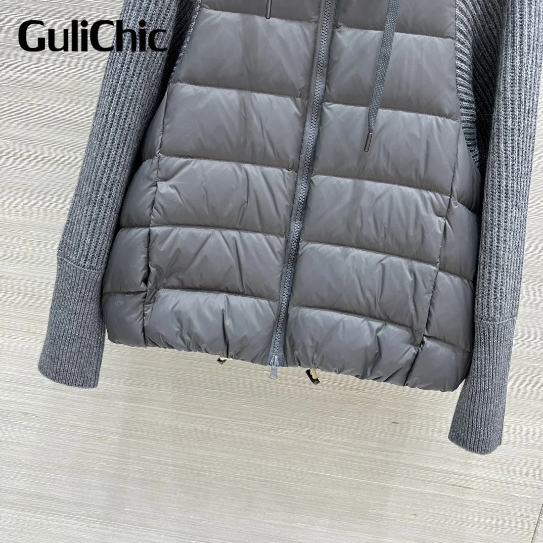 9 18 GuliChic темпераментный лацкан с двойной молнией шерстяной вязаный рукав