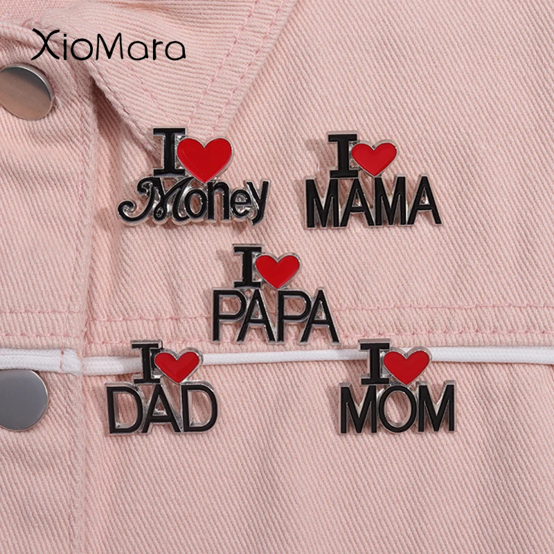 

I Love Mom Dad Enamel Pins Customize Simple Letter Brooches Lapel Badges Mother'S Day Father's Day Jewelry Gift For Parents