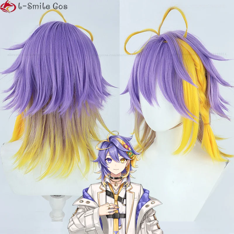 

Vtuber NIJISANJI EN 6th ILUNA Idol Aster Arcadia Cosplay Wig Short With Yellow Braided Heat Resistant Hair Party Wigs + Wig Cap