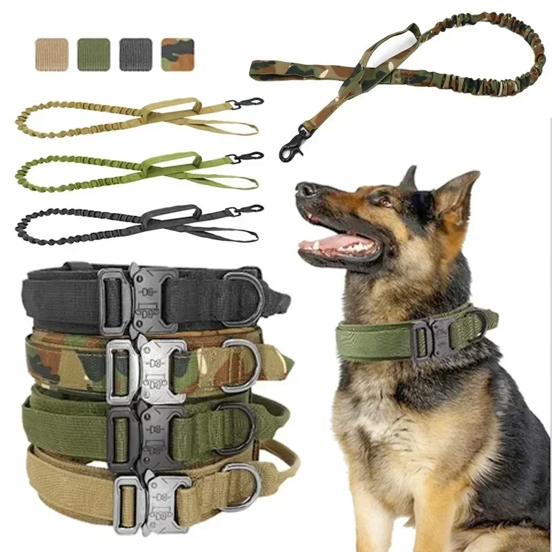 

Прочный регулируемый ошейник для средней собаки, аксессуары, тренировочный поводок для собаки, большой и тактический поводок, набор для военного питомца