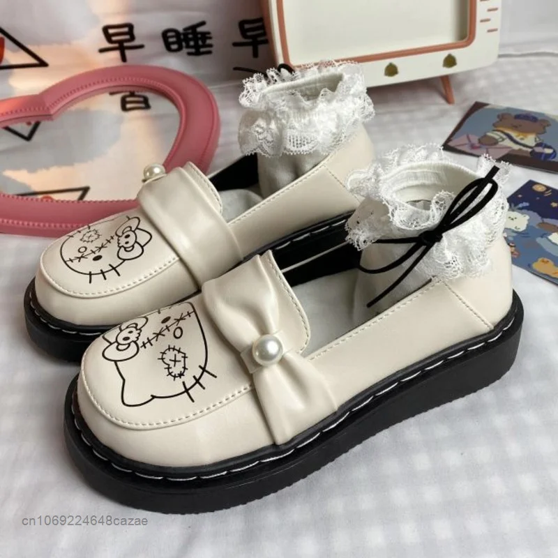 Sanrio Hello Kitty Sweet Little Leather Shoes 2022 New Autumn Jk Uniform Round Headed Mary Jane Shoes Kawaii Lolita Single Shoes