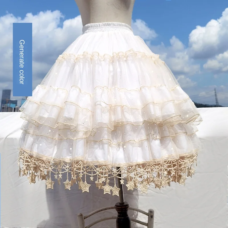 

Women's Bottoming Star Violence Fishbone Summer Cloud Carmen Mid-length Extended Petticoat Lolita Skirt