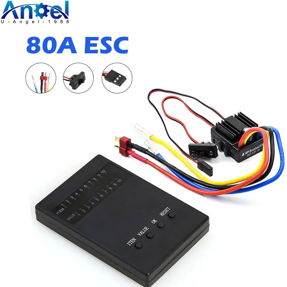 

80A ESC WP-880 1/10 1/8 WP Crawler Brush Brushed 80A 1080 Electronic Speed Controller Waterproof DESC ESC with Program Card