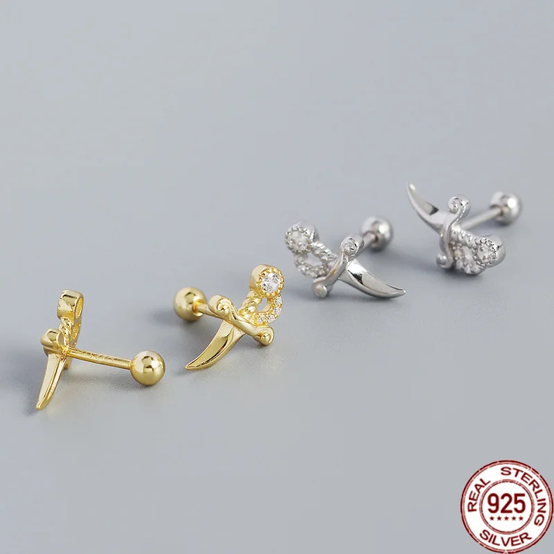 

BABIQU E0446 Stud Earrings S925 Silver Ins Small Dagger Inlaid Drilled Bone Nails Female Girls Party Korean Fashion Jewelry