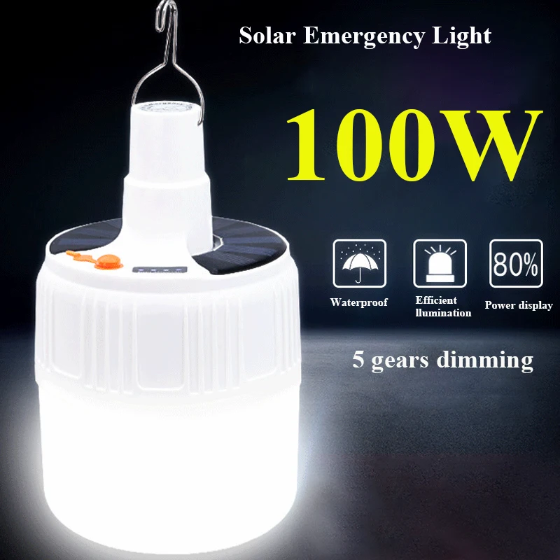 

100W Portable Lanterns Camping Lamp Rechargeable Emergency Light Outdoor Tente Familiale Camping LED Light Bulb Solar Lamp