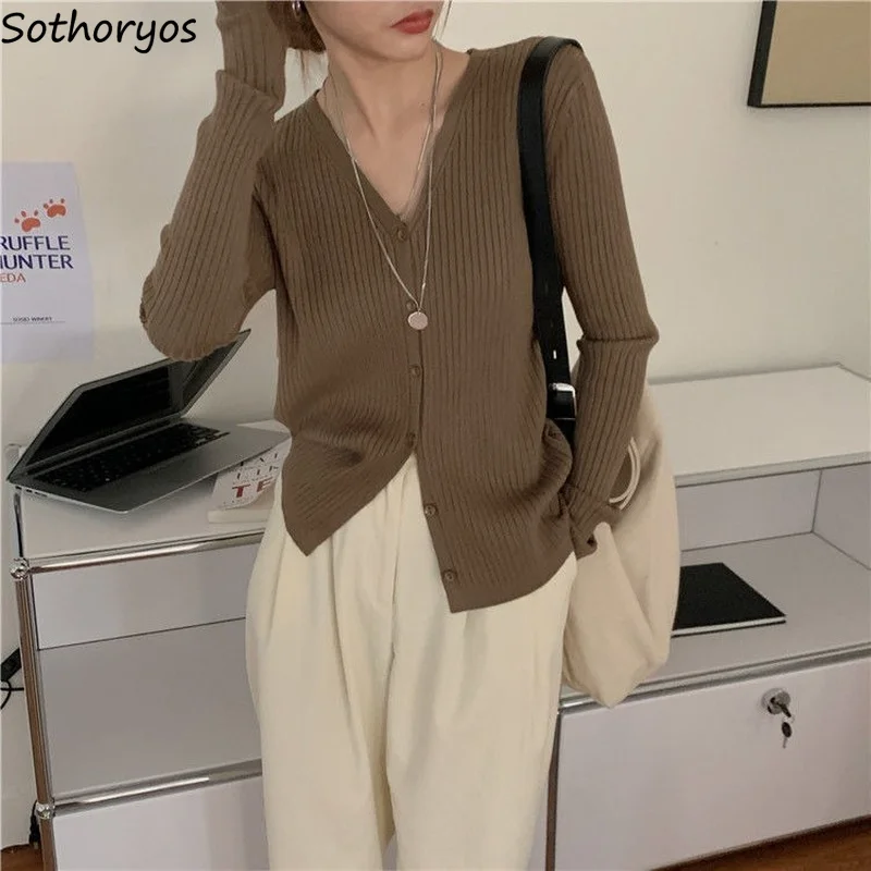 

Cardigan Women Slim Simple Design Pure All-match Classic V-neck Leisure Soft Daily Elegant Female Spring Korean Style Sweater