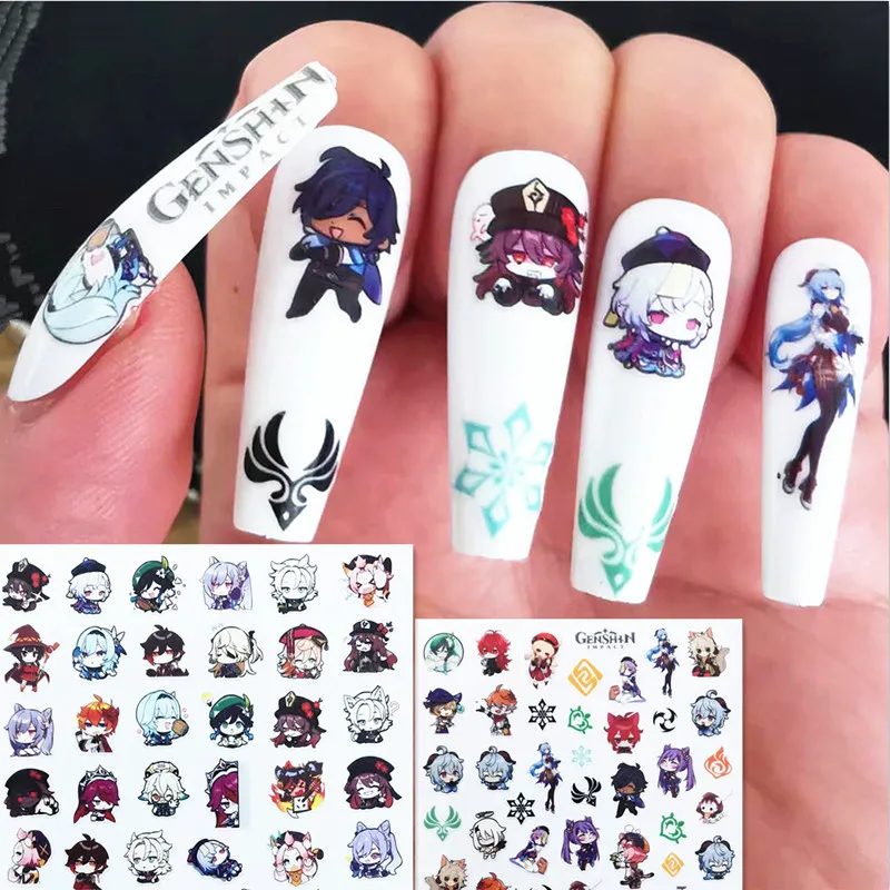 

Anime Game Genshin Design Self Adhesive Back Glue Decal Stamping DIY Decoration Tools Nail Stickers TSC 335 336