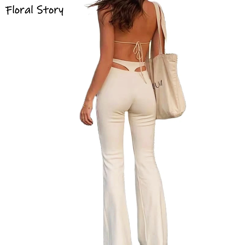 Женские расклешенные брюки с V-образным вырезом однотонные черные длинные в