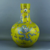 jingdezhen antique qing kangxi inscribed yellow dragon vase five pastel kiln old porcelain ornaments