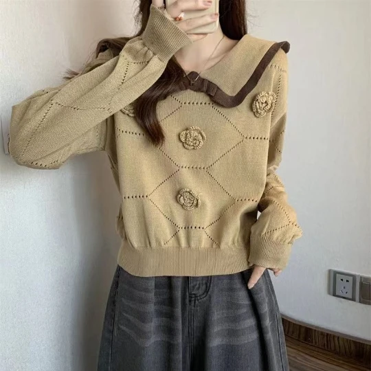 

Khaki Japanese Pullover Girl Woman Women Sweater Korean Blouse Knit Tops Women's Sweaters Fall Spring Top Coat Cloth Suétere