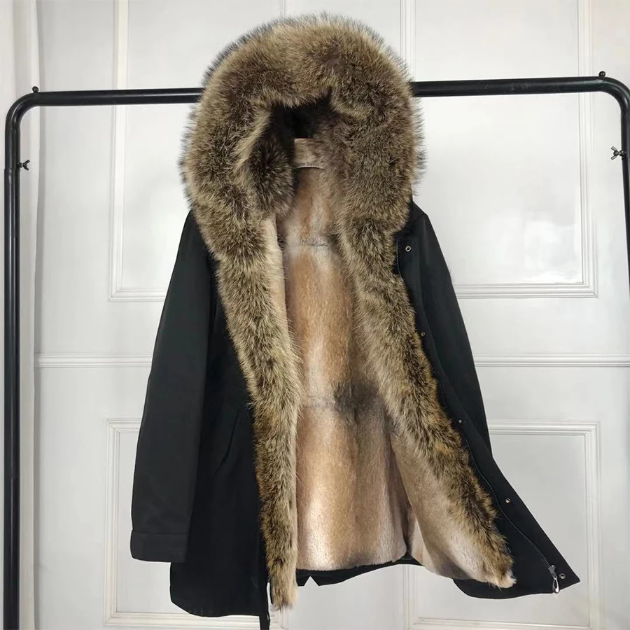 2022 Hot Style Mens Winter Outwear Real Fox Fur Collar Rabbit Fur Lined Hooded Parka
