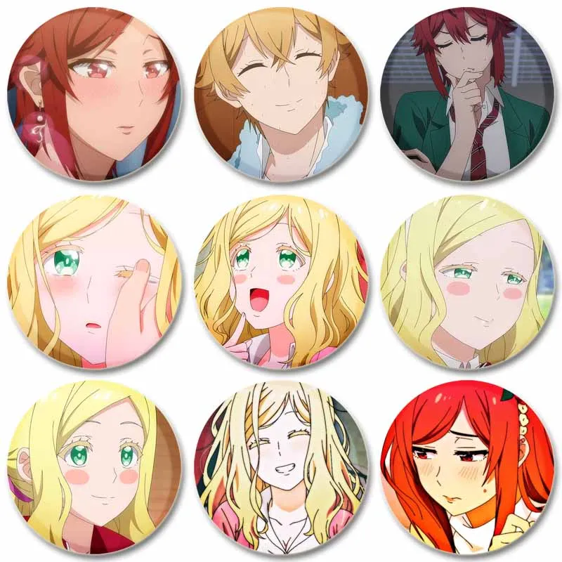 58/44/32mm Anime Tomo-chan Wa Onnanoko Brooches Cartoon Characters Badges Snap Button Pins for Backpack Clothes Decoration Gifts