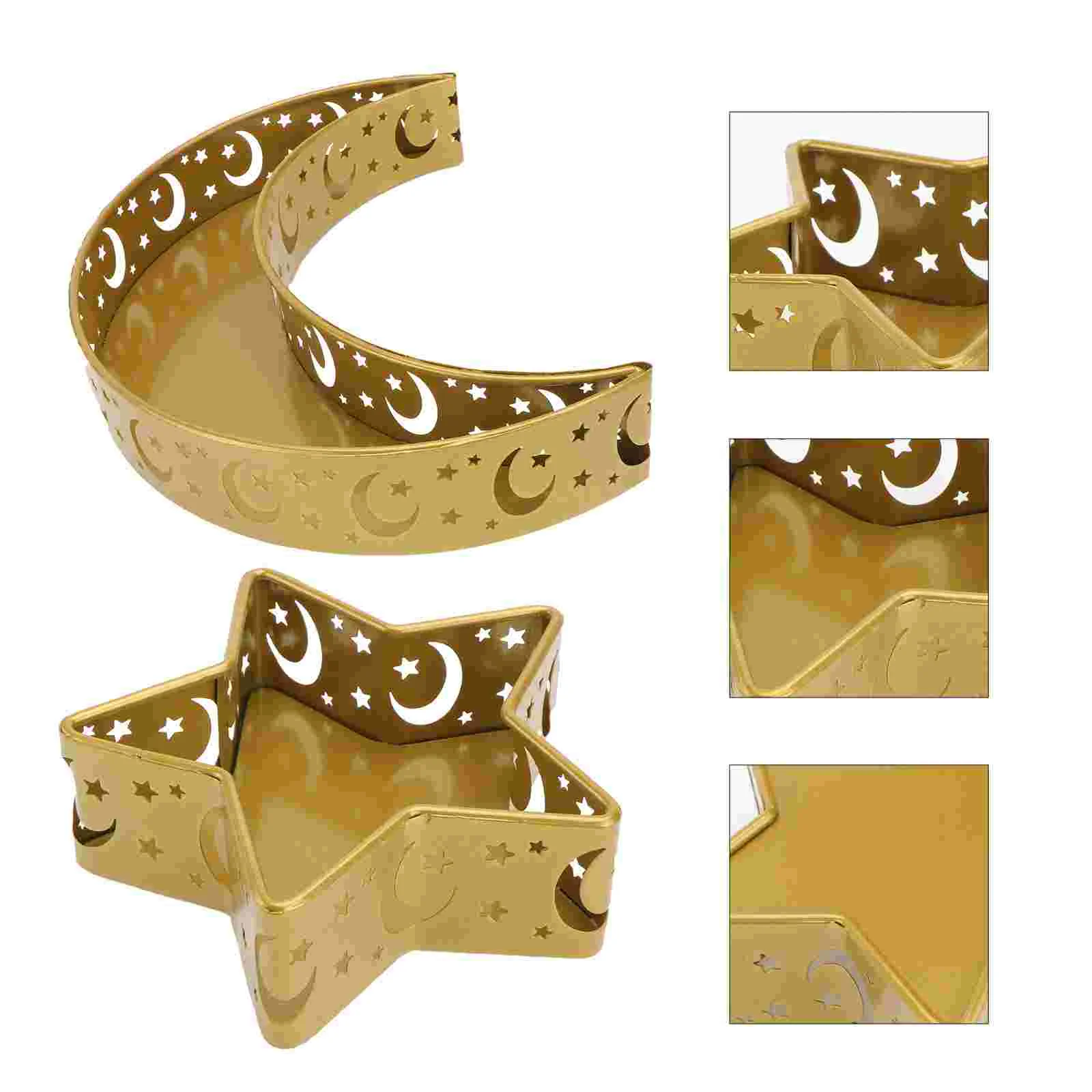 

2pcs Moon Star Shaped Food Tray Party Serving Plate Iron Art Tray (Golden)