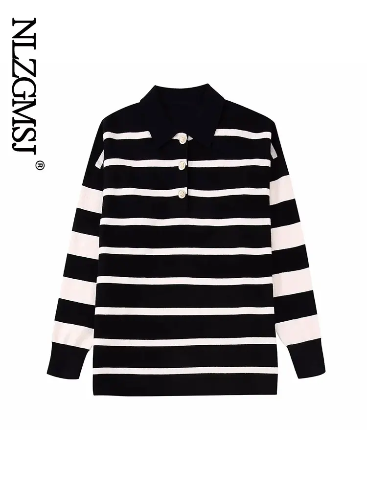 

Женский свитер Nlzgmsj 2023, Модные Полосатые свободные вязаные свитера, винтажный Женский пуловер с длинным рукавом, топы