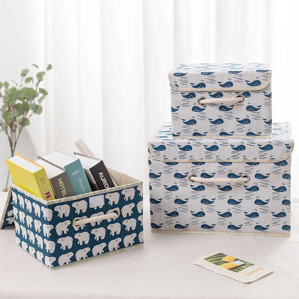 

Linen Fabric Printing Storage Box Collapsible Linen Fabric Clothing Storage Box Toy Box Organizer With Lids