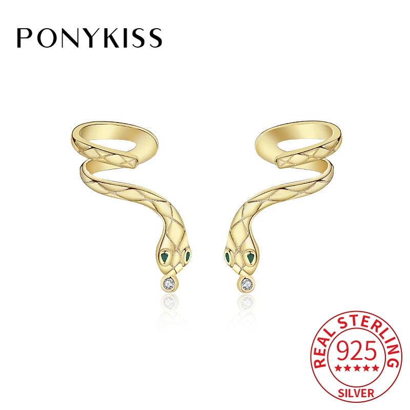 

PONYKISS INS Hot Real 925 Sterling Silver Zircon Snake Stud Earrings For Women Classic Animal Fine Jewelry Minimalist Bijoux