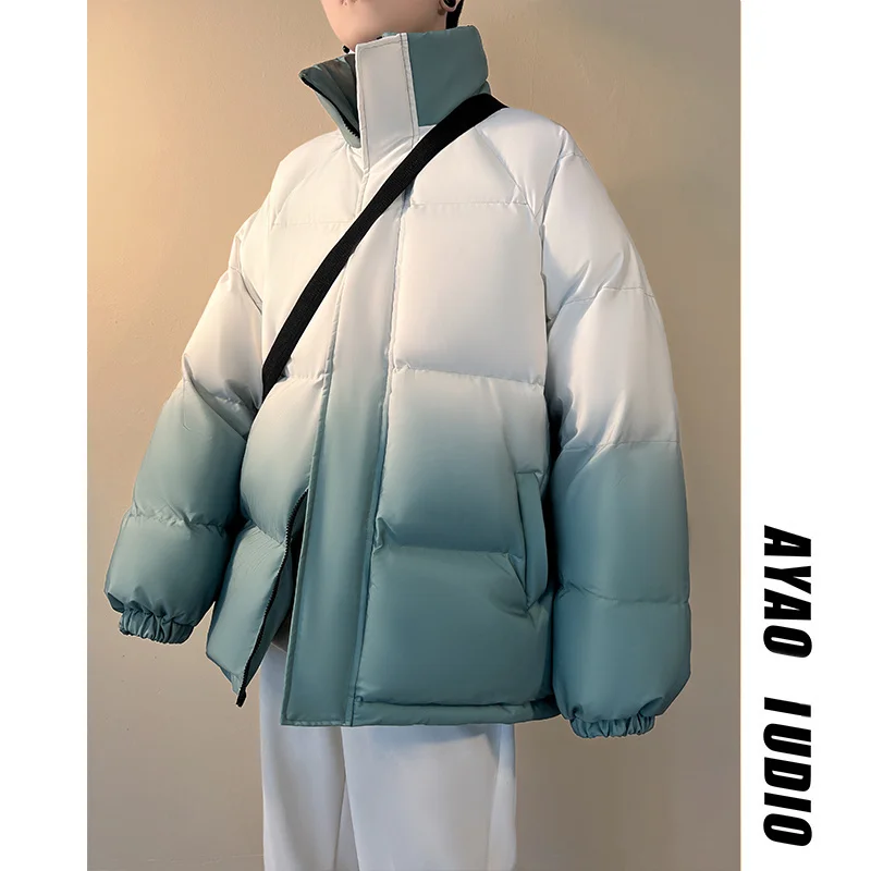 Winter Jacket Men Warm Fashion Gradual Color Thickened Jacket Men Streetwear Korean Loose Thick Short Coat Mens Parker Clothes