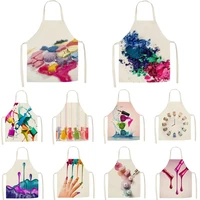 linen colorful nail polish cosmetics theme print kitchen aprons unisex dinner party cooking bib funny pinafore cleaning apron