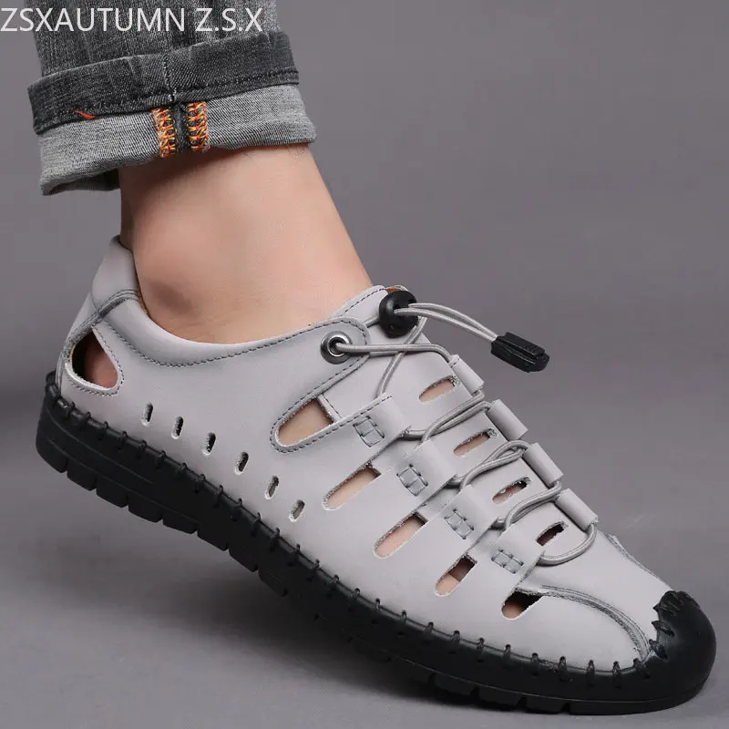 

Men Hollowed Out Breathable Leather Shoes Summer New Men Sandals Comfortable Casual Outdoors Shoes Fashion Anti-slip Sandals