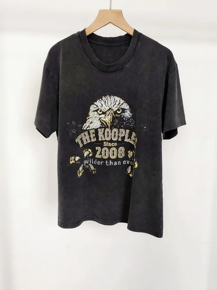 

2022 Summer New Black and White Round Neck Short-sleeved Letter Printing Hot Drill Women T-shirt Loose Casual Pullover Top