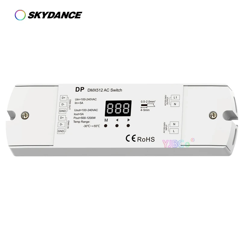 

Skydance DMX512 Switch DP 1CH*5A AC100V-240V 500-1200W RDM DMX Decoder Stand-alone function/Numeric display For LED Lamp Lights
