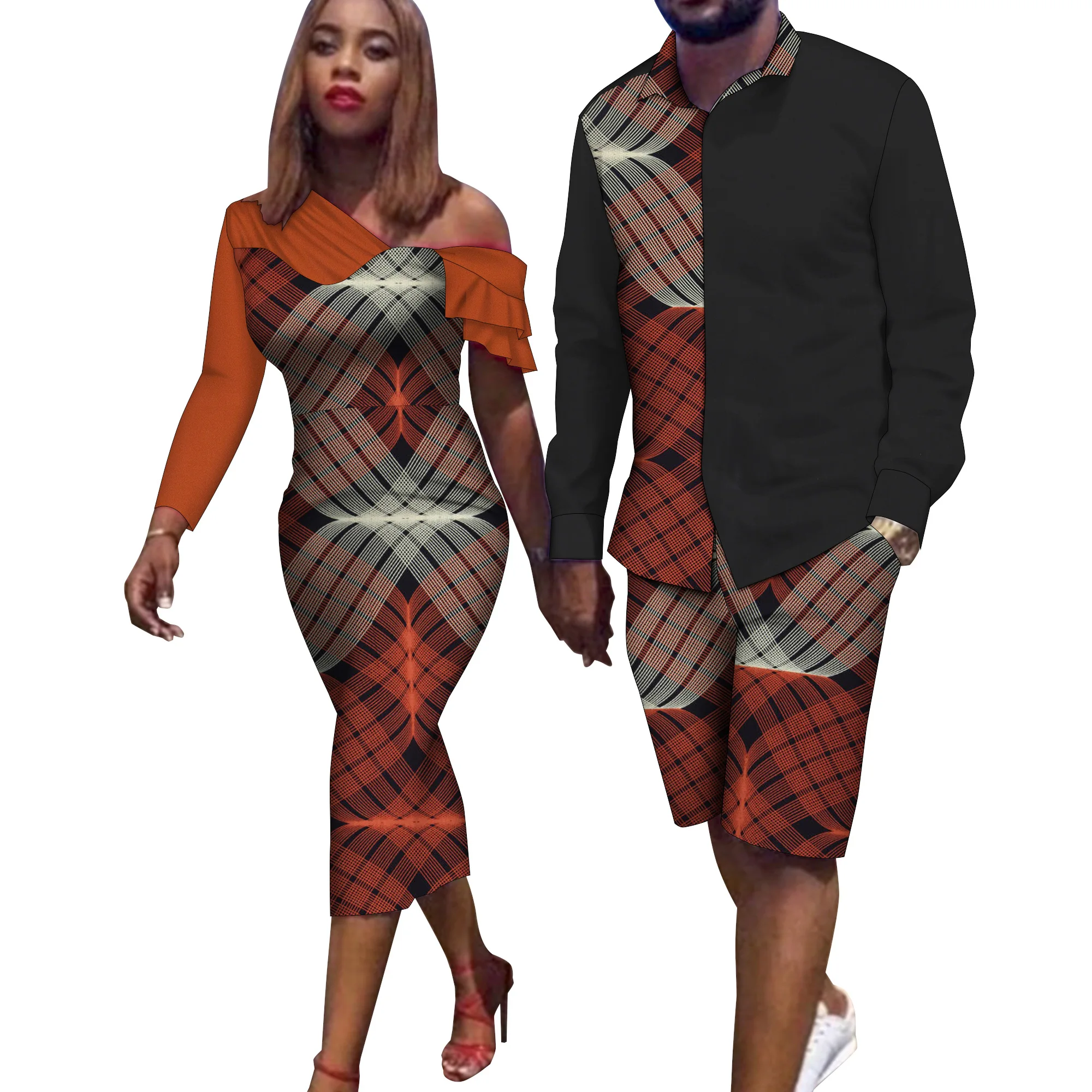 Летняя пара африканская одежда мужские шорты и женское платье африканский принт