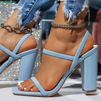 solid color sexy sandals spring and summer new fashion women shoes square toe metal decoration ankle strap sandals