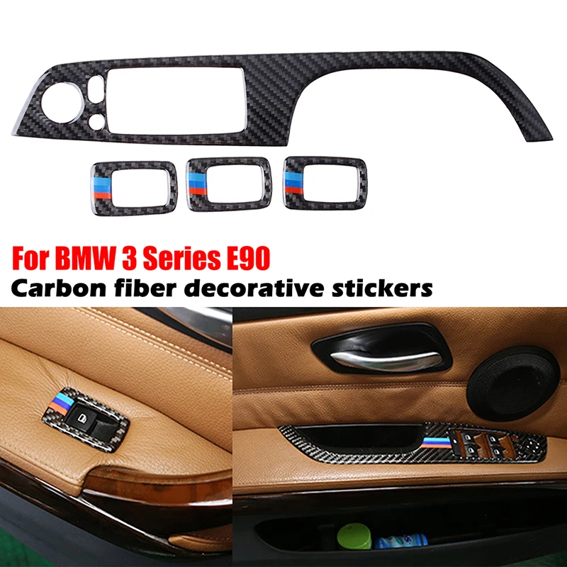 

Fit For BMW 3 Series E90 E92 E93 2005-2012 Door Window Lifter Switch Panel Trim Sticker Real Carbon Fiber Window Control Decor