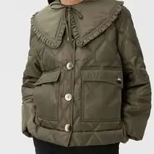 

Women Parkas Coat Peter Pan Collar Pockets Casual Jacket