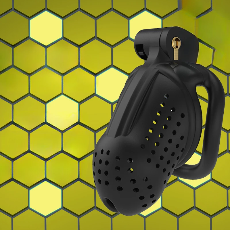 Клетка для члена Chastity 3D Beehive Series Тигровая голова пчелы Черный замок верности