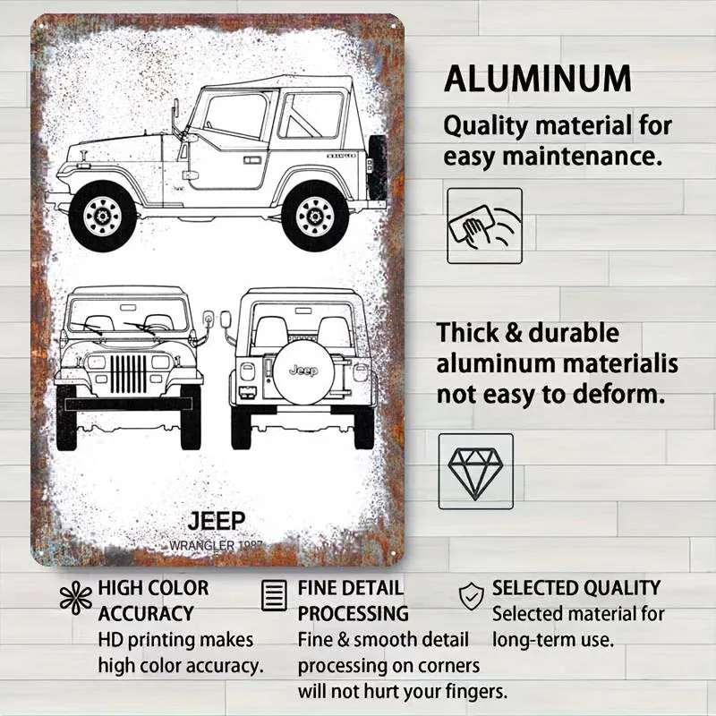 Жестяной знак BNW Jeep Wrangler 1987 автомобильный плакат украшение для спальни