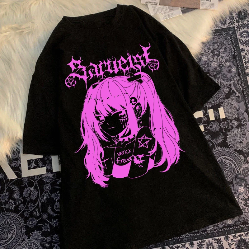 

2022 Funny Women T-shirt Japanese Loose Short Sleeve T-Shirts Female Harajuku 90s Summer Casual O-neck Woman Clothes Tops Y2k