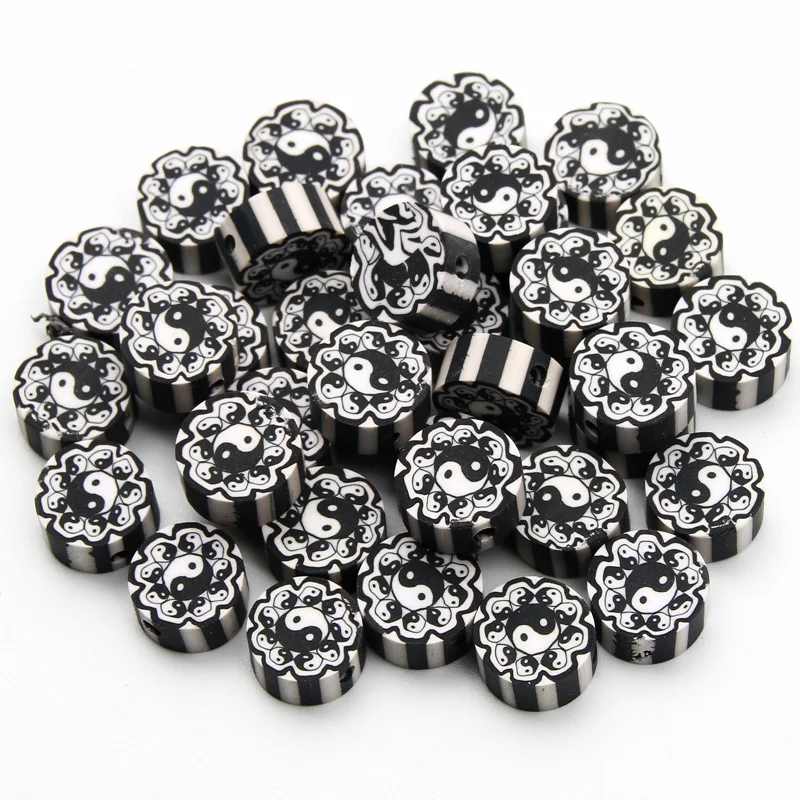 

Polymer Clay Beads 10mm 20-100pcs Tai Chi Flat Round Loose Beads For Jewelry Making DIY Earrings Bracelets Necklaces Accessories