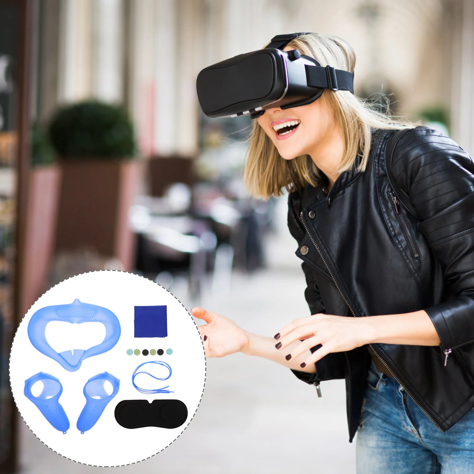 

1 Set = VR Lens Cover VR Protecting Tool Silicone Handle Covers compatible for Protection Quest2 VR