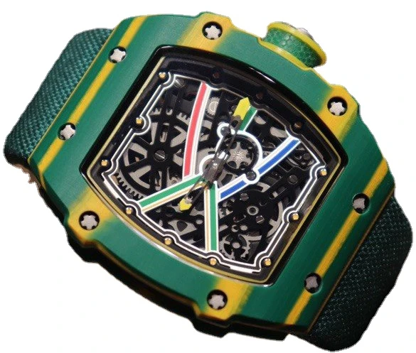 

Men automatic mechanical Canvas Green Watch Tourbillion Carbon Fiber