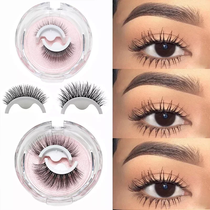 Reusable Self-adhesive False Eyelashes 3 Seconds to Wear No Glue Faux Mink Lashes Extension Curly Thick Wispy Eyelash+Box