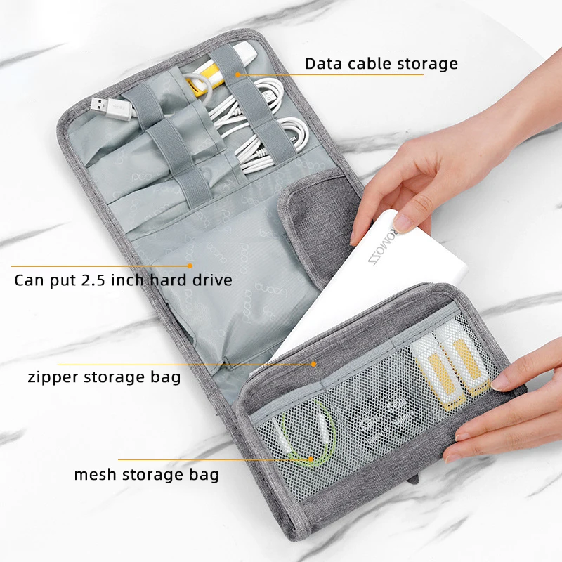 Oxford Trifold Electronic Storage Bag Digital Organizer U Disk Power Bank earphone Data cable Electronic Gadget Protection Pouch