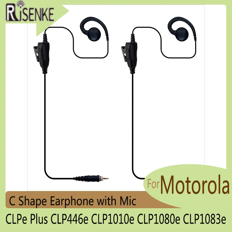 (2PCS)RISENKE C Shape Earphone Walkie Talkie Earpiece Headset with Mic for Motorola CLPe Plus CLP446e CLP1010e CLP1080e CLP1083e