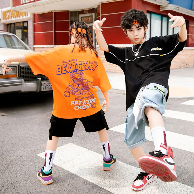 

3-14Y Summer Boy Hip Hop Sets Fashion Letter Print Short Sleeve Tops+Shorts 2pcs Children Sport Suit Teen Streetwear Outfits
