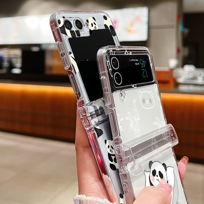 Чехол с мультяшным рисунком панды для Samsung Galaxy Z Flip 6 5 4 3 твердый прозрачный