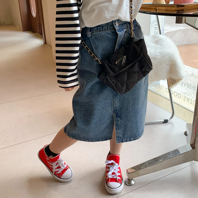 

Spring Autumn Girls Denim Skirt Baby Long Skirt Kids Bottoms Children Vintage Clothes Fashion A Line Slit Cotton 2-8Y