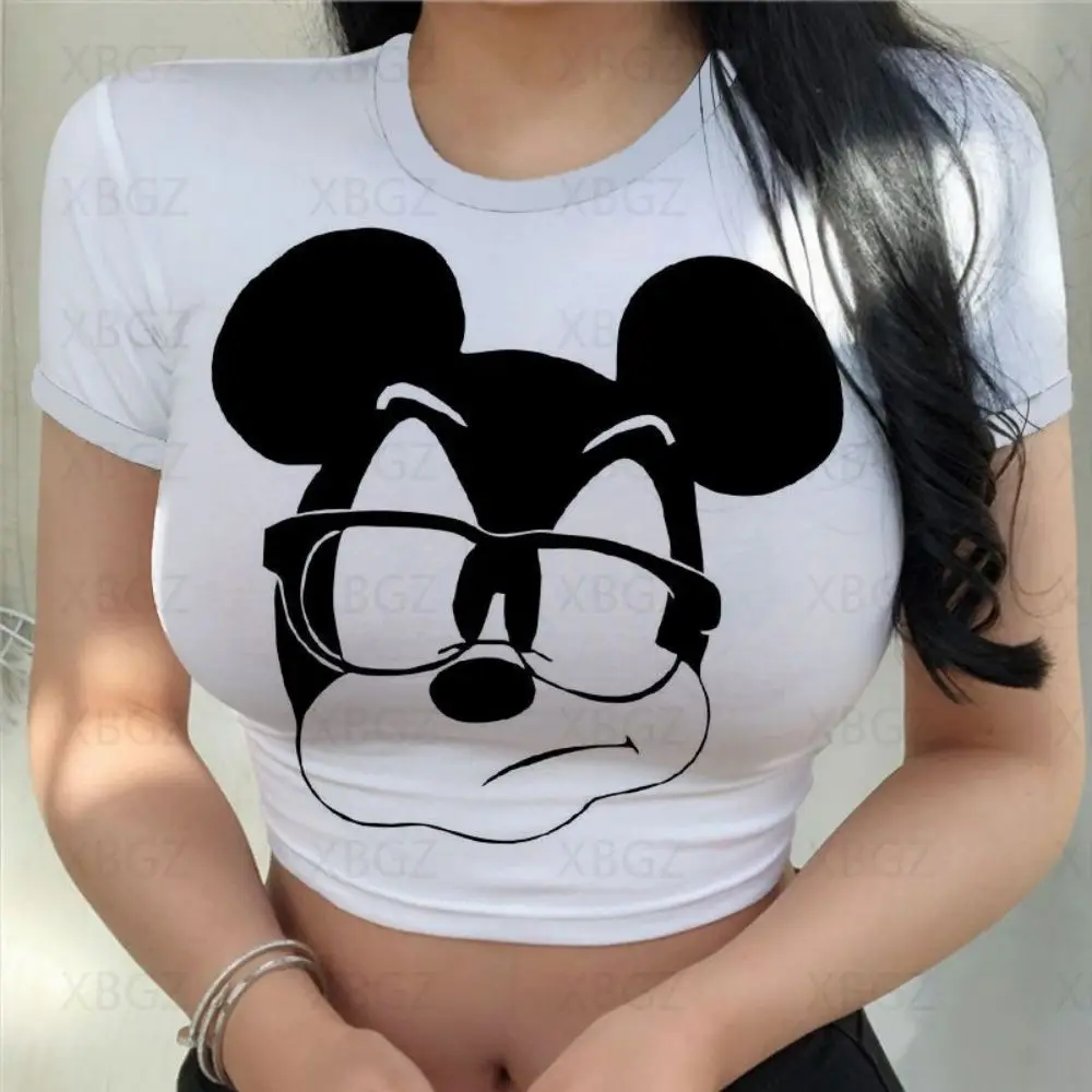 Укороченный топ с Микки Маусом Y2k облегающая женская футболка для вечеринки