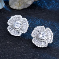 womens earrings zircon jewelri cubic camellia petal stud earrings 2022 fashion modern flower small wedding accessori