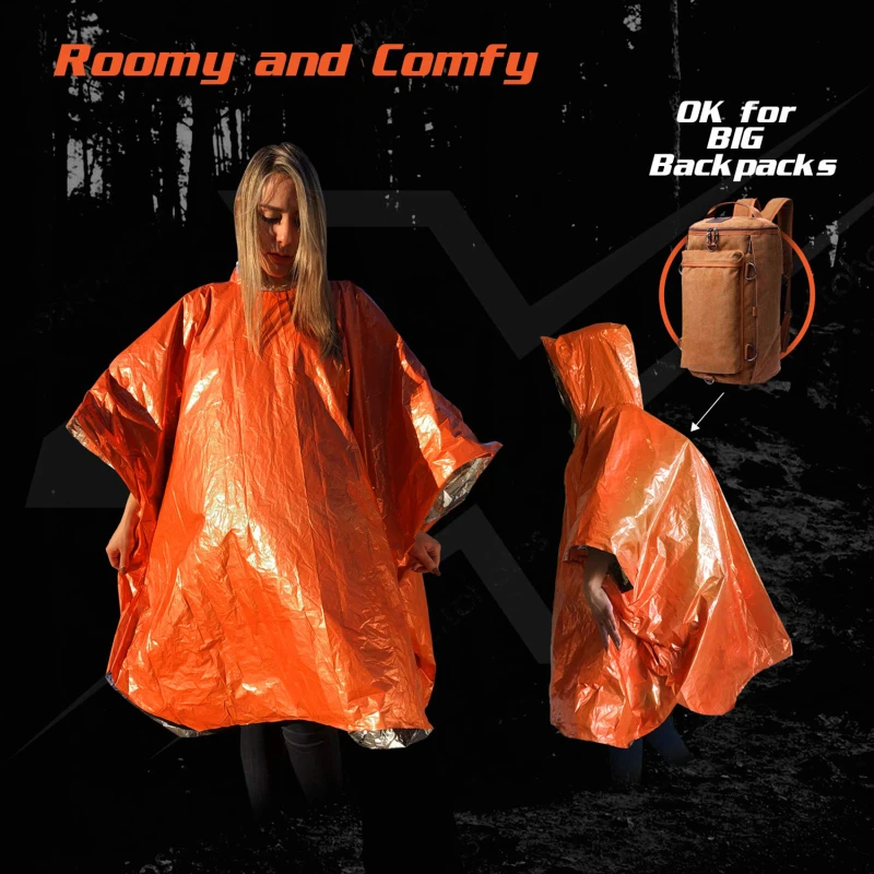 

4Pcs Emergency Raincoat Aluminum Film Disposable Poncho Cold Insulation Rainwear Outdoor Camping Waterproof Rain Coat Cover