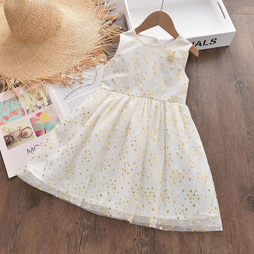 

2022 New Summer Sequins Print Sleeveless Princess Dresses Toddler Kids Clothing Baby Girls Casual Dresses Outfits 3-8 Years Old