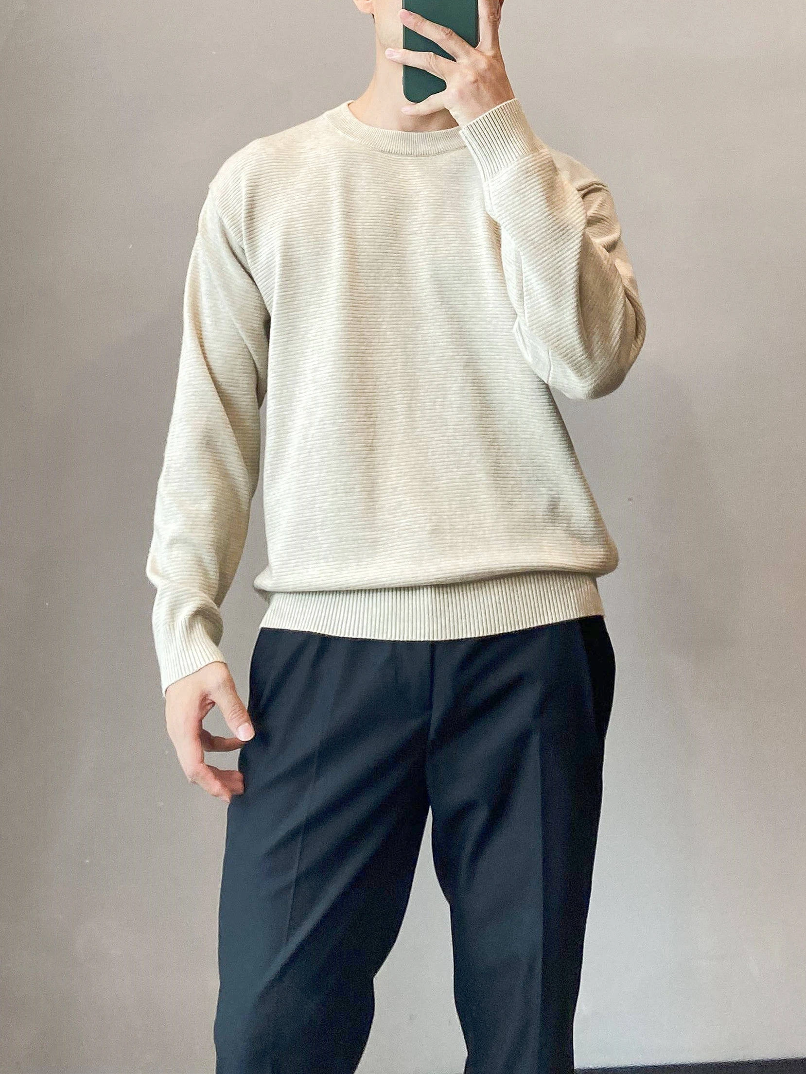 Spring and Autumn Korean sle Slim fit Long sleeve Knit Men's White Round neck sweater Fashion Casual Inner wear Bottoming S...