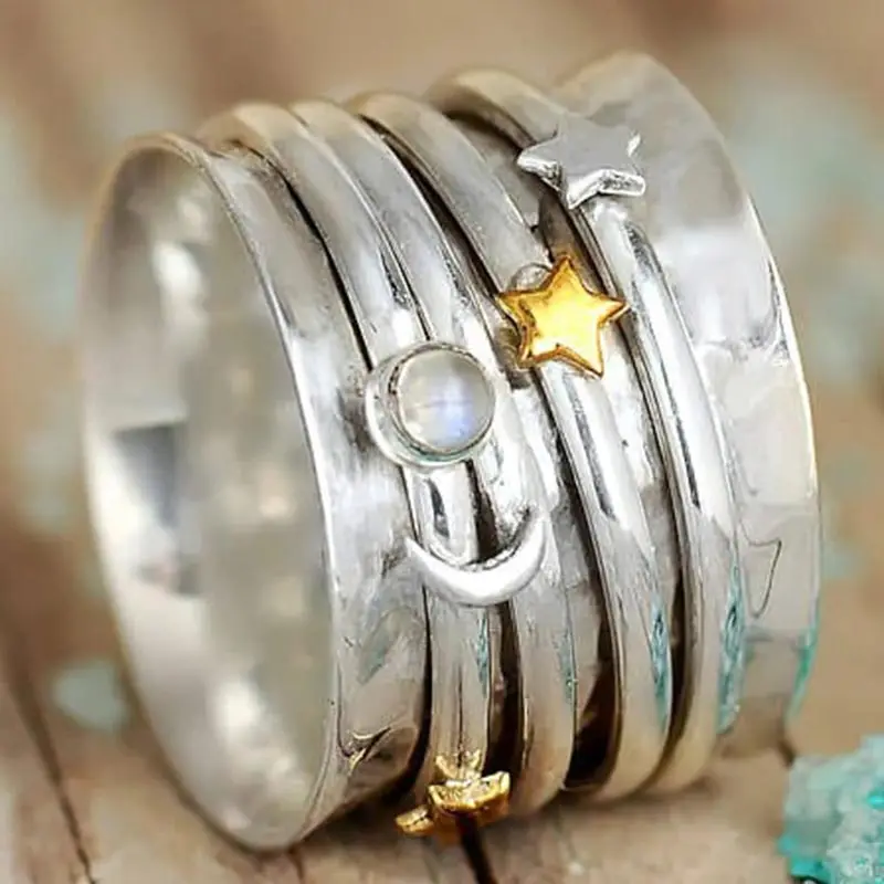 

Vintage Massive Anti-Stress Rotatable Rings for Women Sun Moon Star Women's Spinner Ring Party Jewelry Accessories Gifts