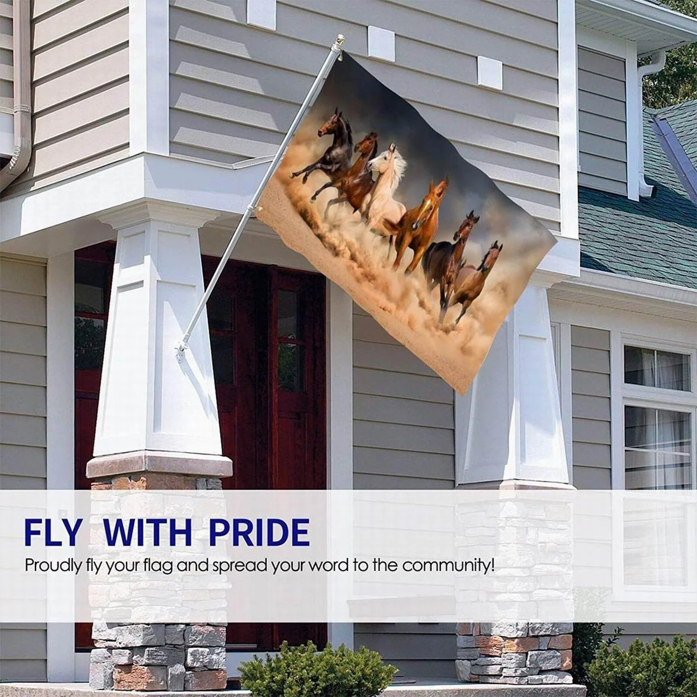 Лошадь элегантная лошадь бегущая в пустыне Фотофон для улицы Декор флаги 90x150 см x